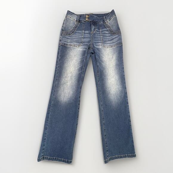 flamingals Denim - Flamingals Women’s Medium Medium Rise Wide Leg Baggy Jeans Stretch Denim Blue